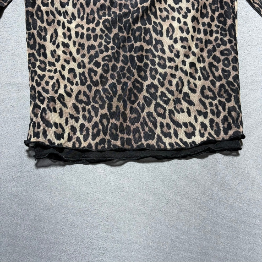 Leopard Print Mesh Top Lace Trim Bell Sleeve Ruched V-Neck Medium NWT - Picture 12 of 14